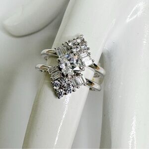 Bomb Party Crystal Cluster Ring Art Deco Silver Plated size 7